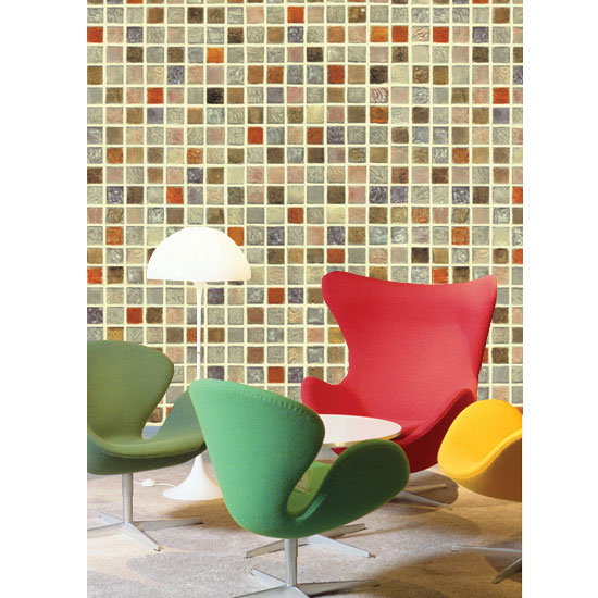 Orange Brown Gray Beige Bined Mosaic Tiles Self Adhesive Wallpaper