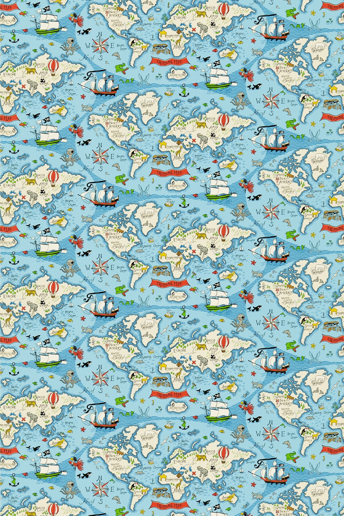 Treasure Map By Sanderson Sea Blue Wallpaper Direct