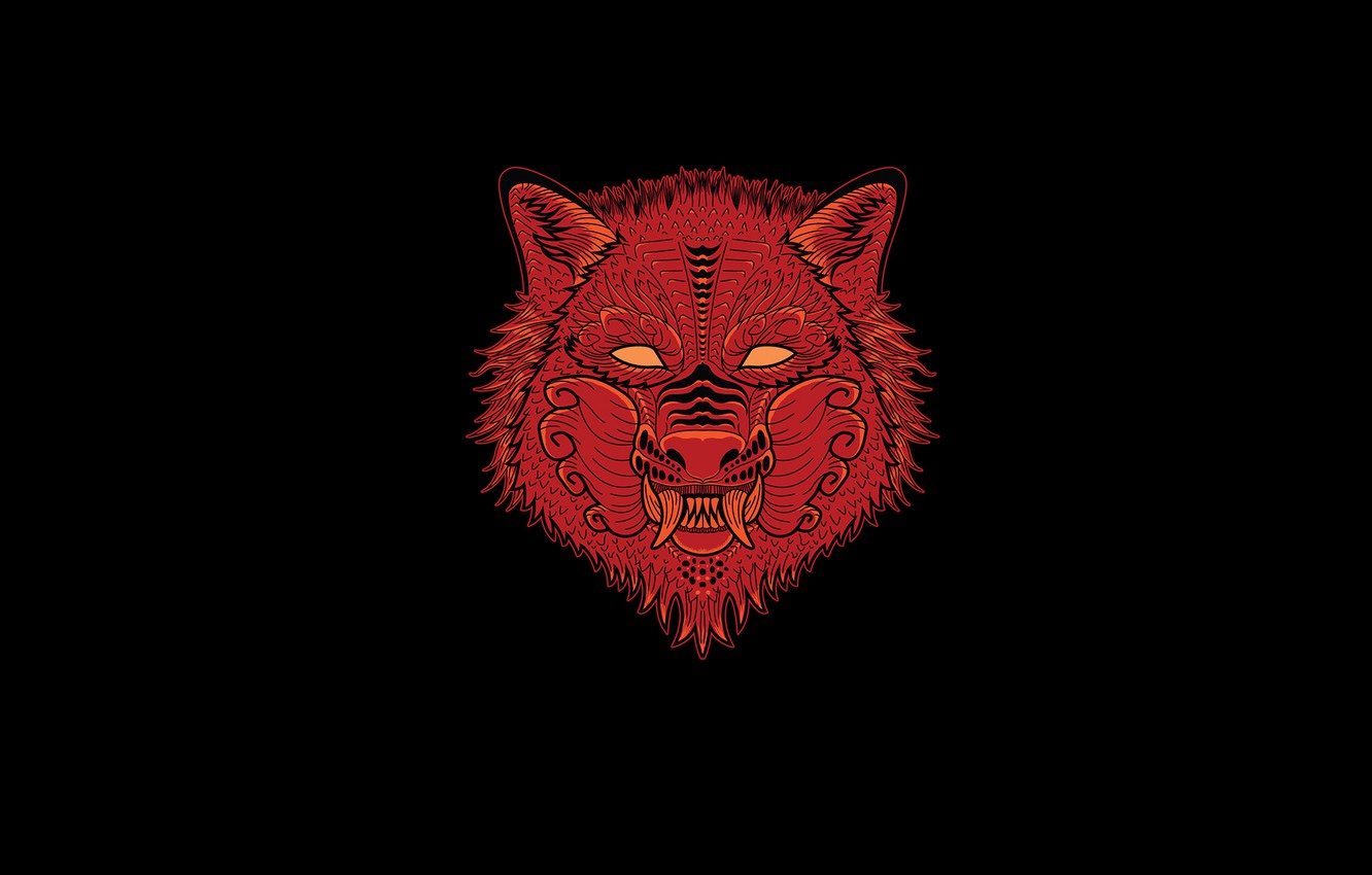 Wallpaper Face Red Wolf Minimalism Black Background