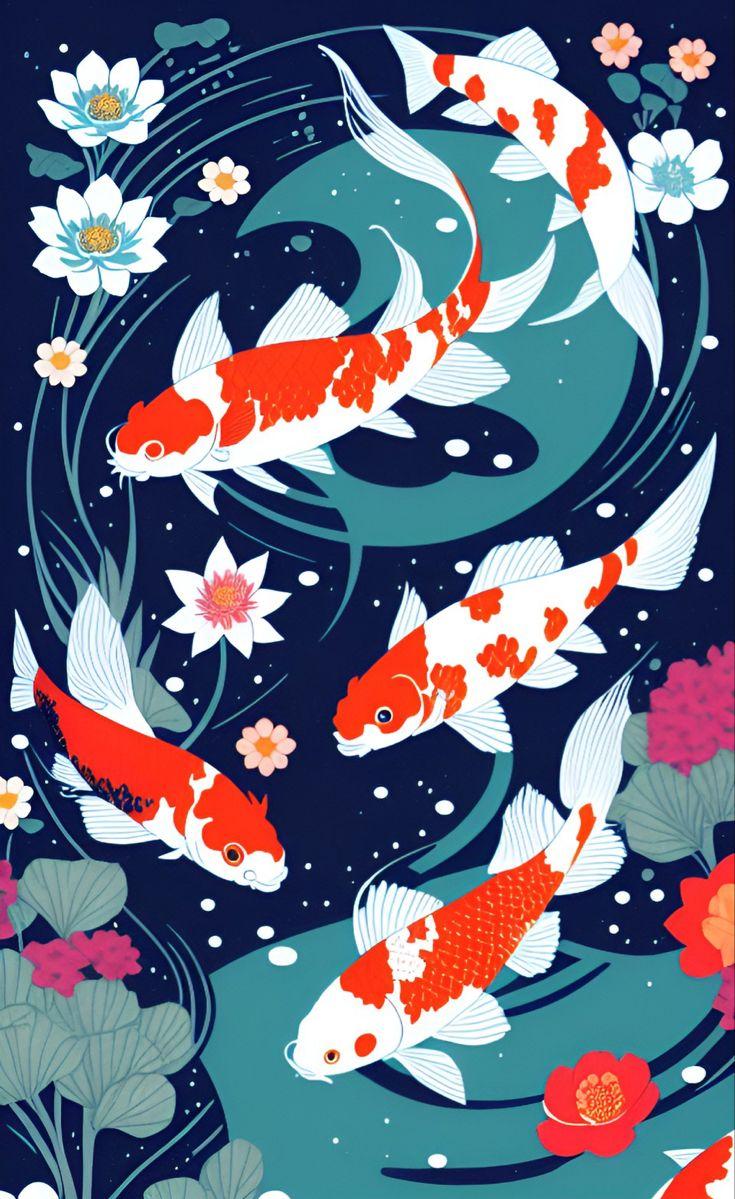 Koi Fish Background Art Drawings Drawing Wallpaper