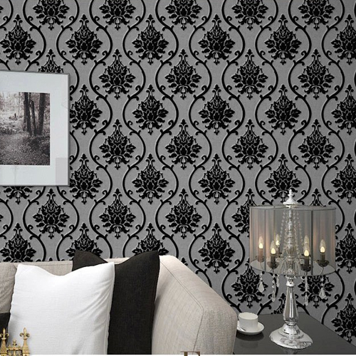 Aliexpress Buy Black Velvet Flock Wallpaper Luxury Damask Wall