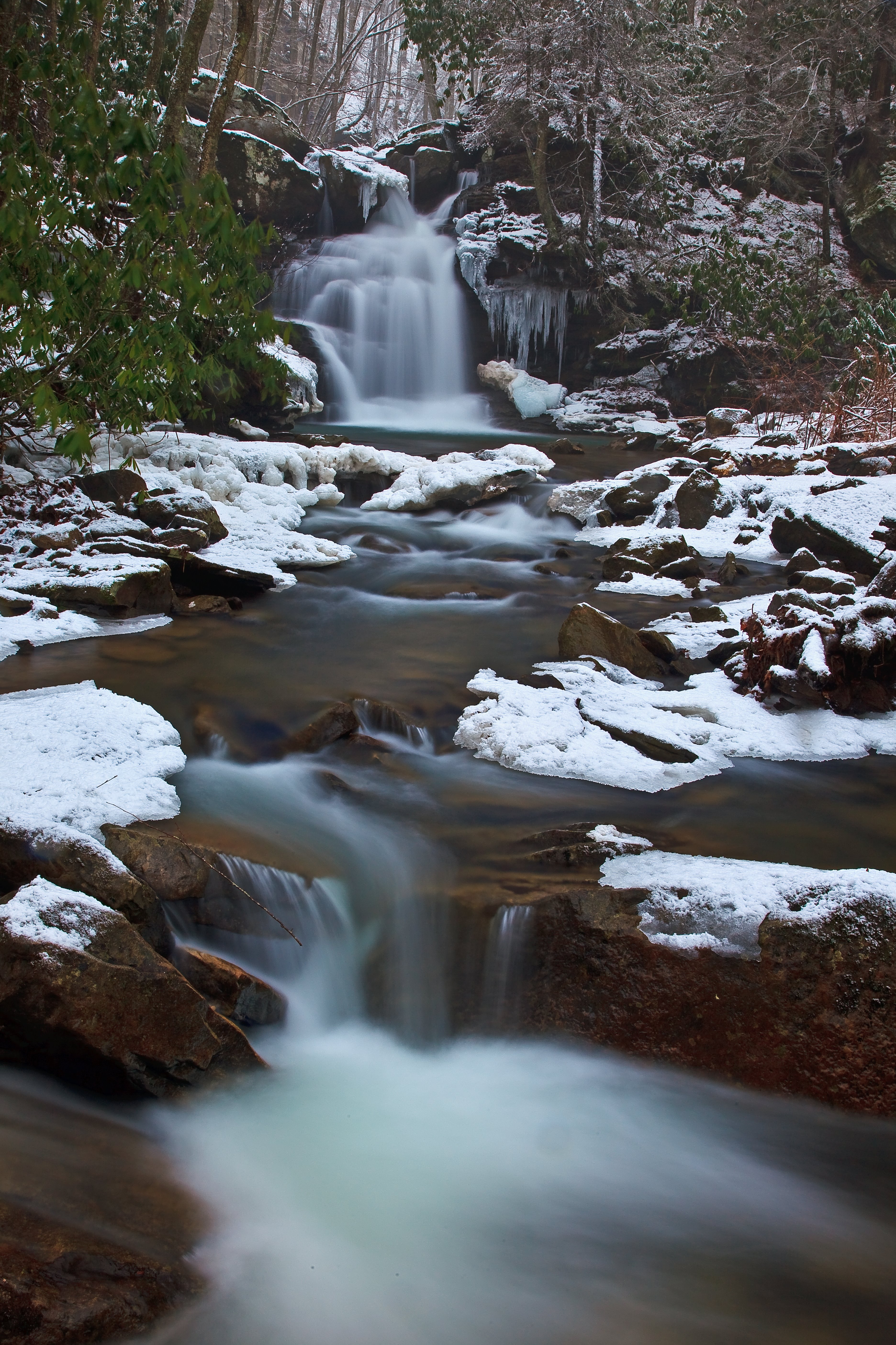 Winter Creek Waterfall Landscape Scene Waterfalls Nature
