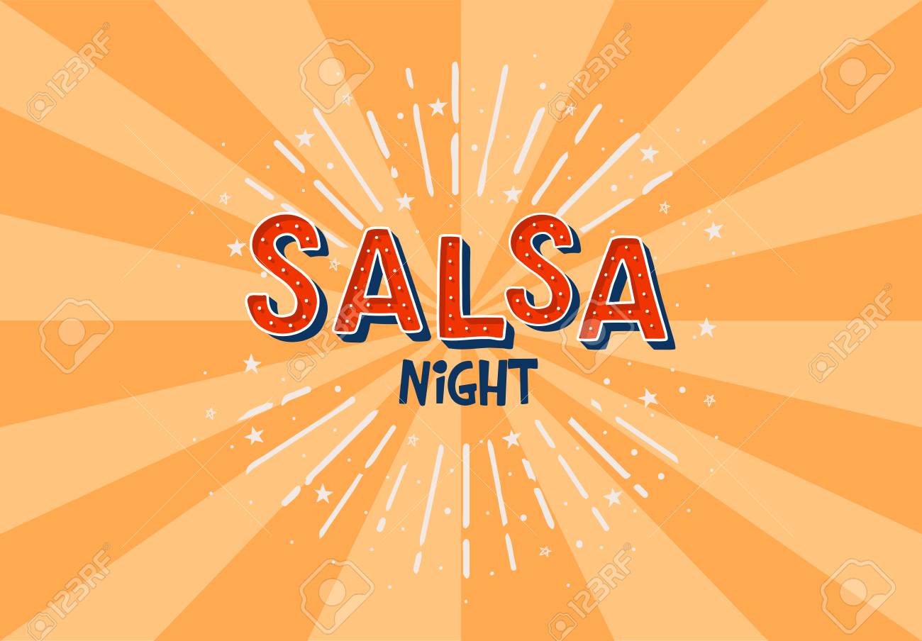 Salsa Night Vector Logotype Orange Rays Background Poster For