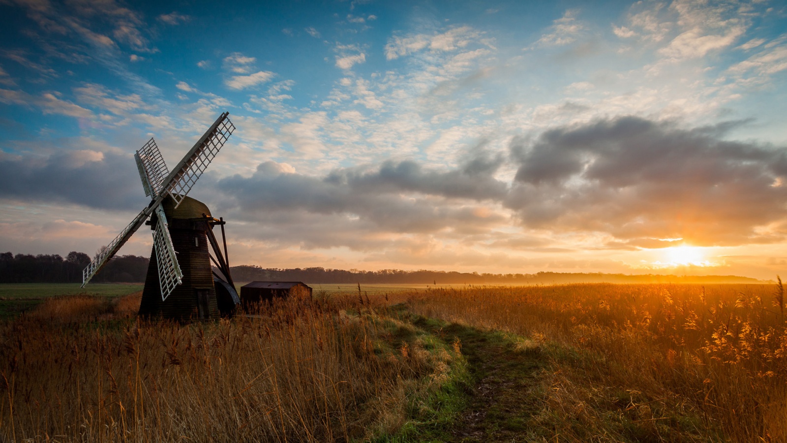 Windmill Morning Sunrise Wallpaper