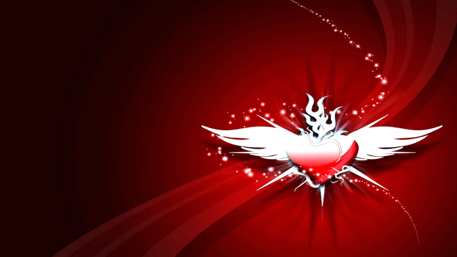 Heart With Wings On A Red Background Desktop Wallpaper