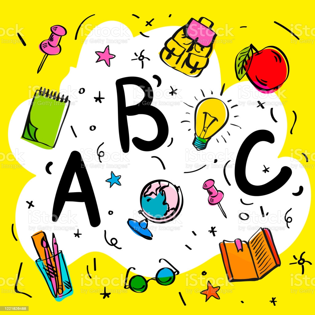School Beginnings Abc Letters Doodle Style On Yellow Background