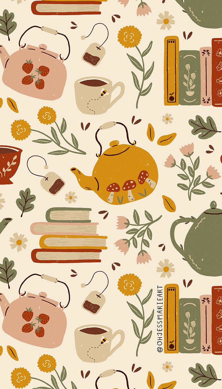 Flowery Books And Tea Fall Wallpaper iPhone Phone