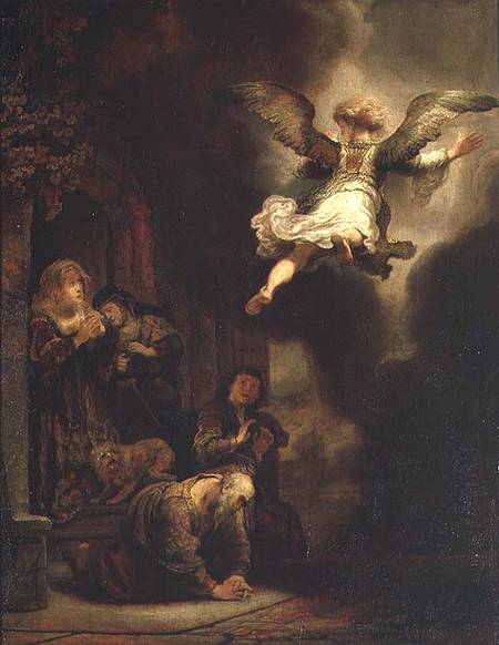 The Archangel Raphael Taking Leave Of Tobit Family Rembrandt Van