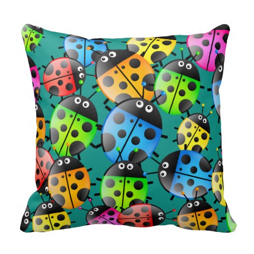 Colourful Cute Cartoon Ladybug Wallpaper Throw Pillow