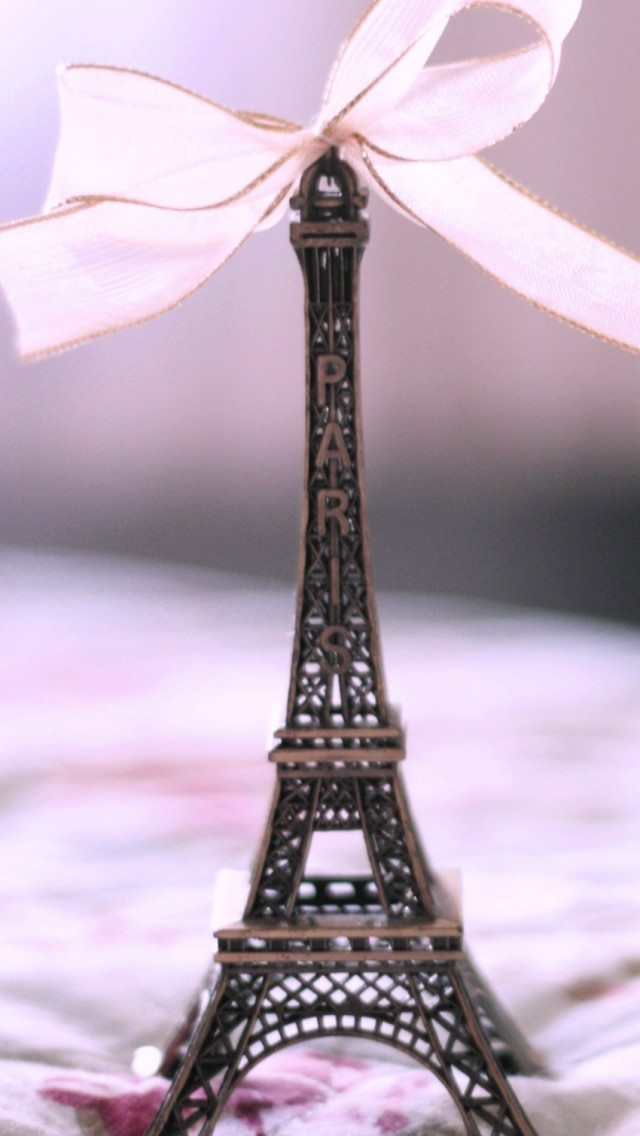 Pink Eiffel Tower iPhone Wallpaper White Ribbon