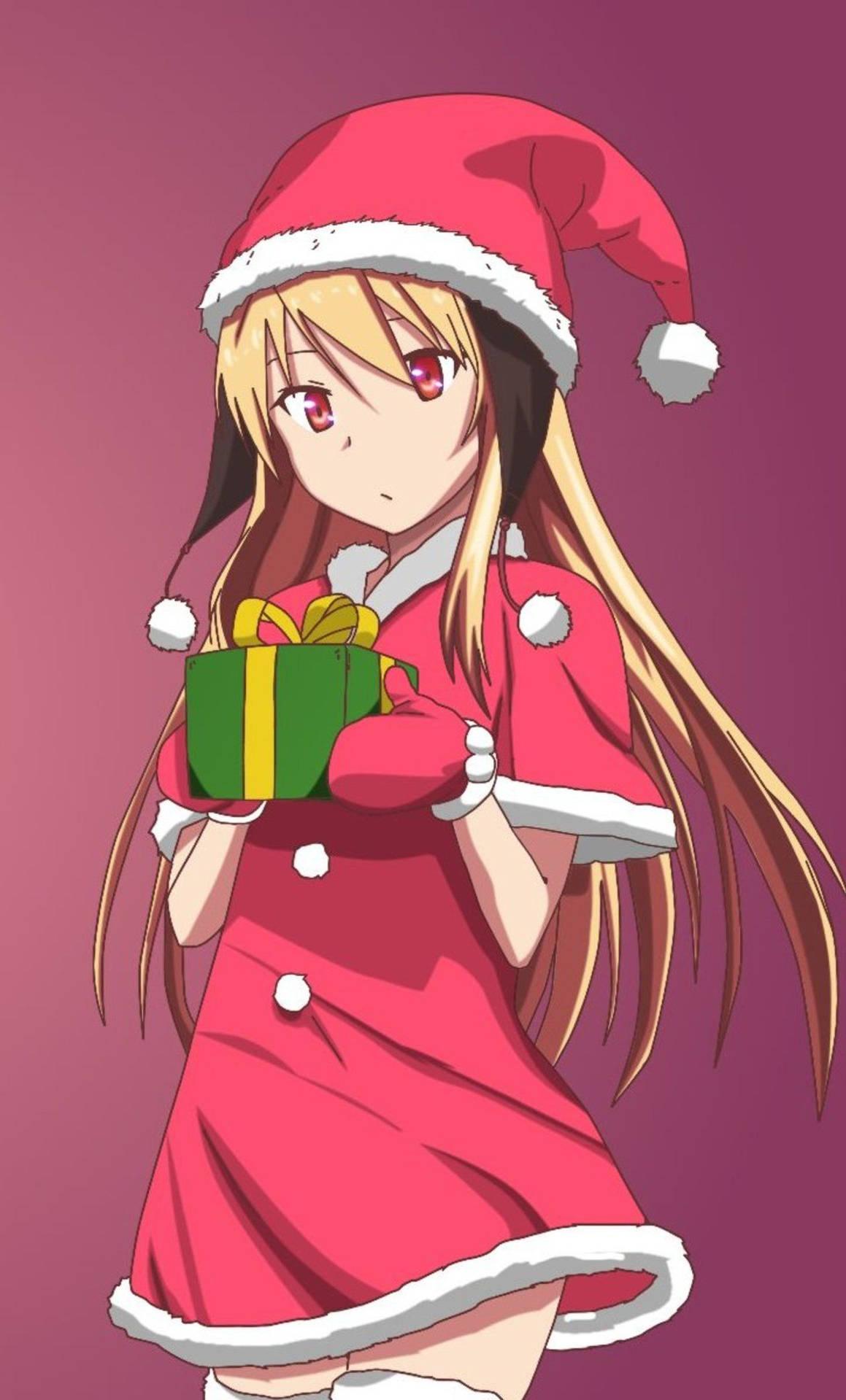 Christmas Themed Cute Anime Girl iPhone Wallpaper