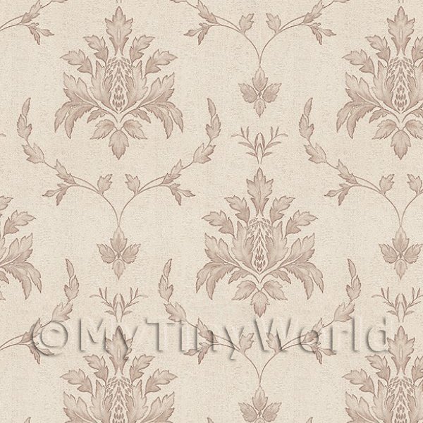 thumbnail interactive-video image 1 of Miniature Makeover! Dolls House Burgundy Chandelier Damask Wallpaper (1/12th Scale) By MyTinyWorld 1 of 4