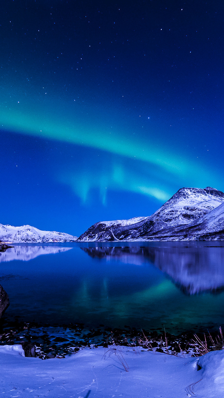 The Sky Night Northern Lights Iceland Winter Desktop