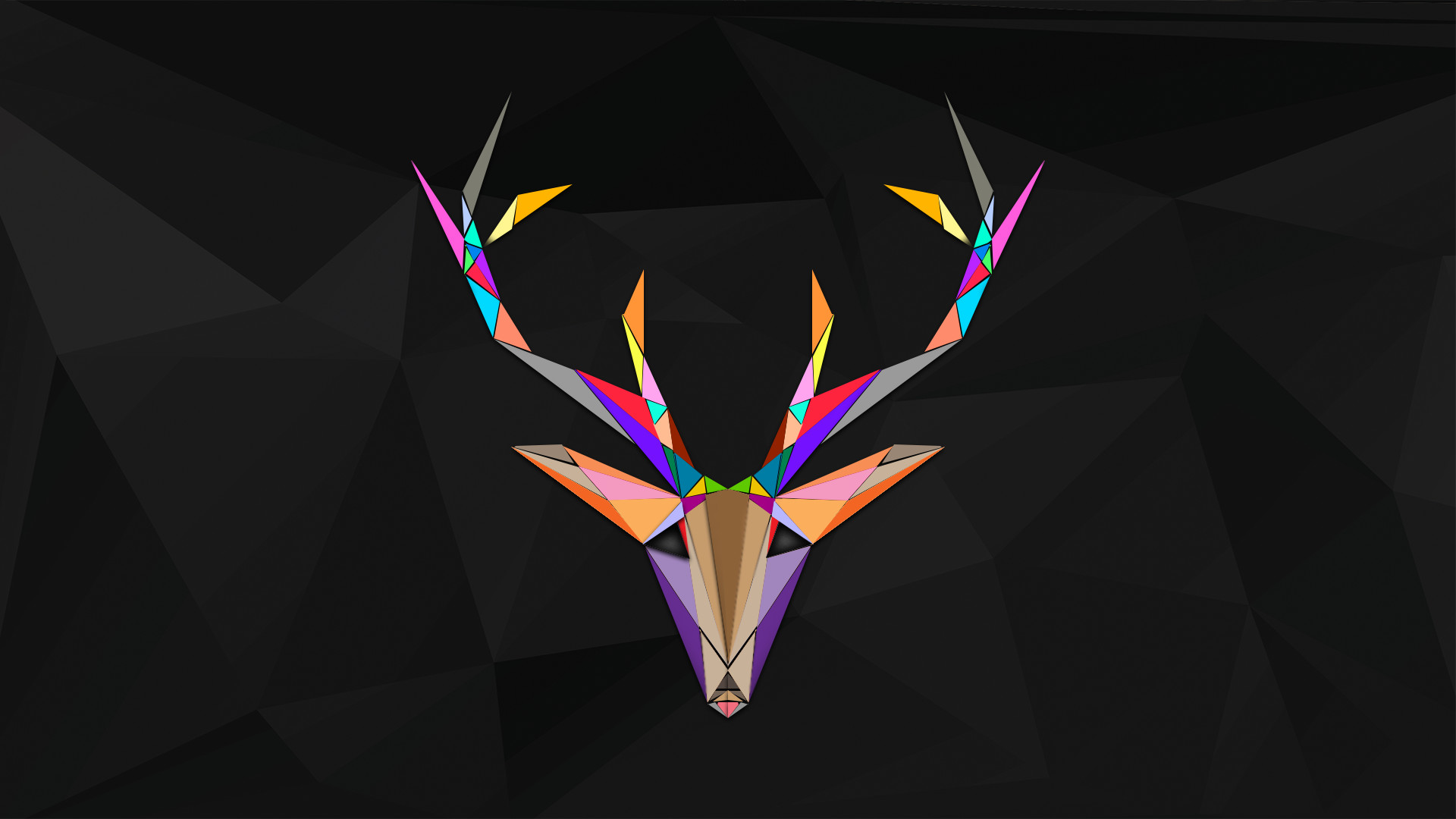 Polygonal Reindeer Colorful Dark Desktop Wallpaper