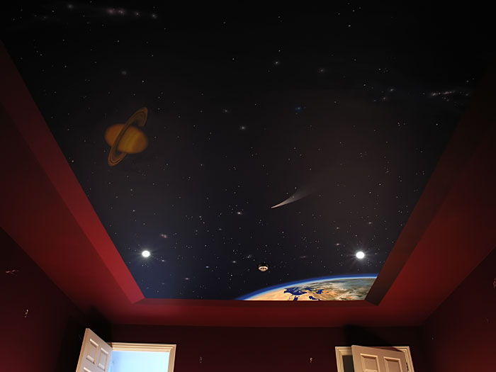 Space Mural Through 3d Opening In Ceiling