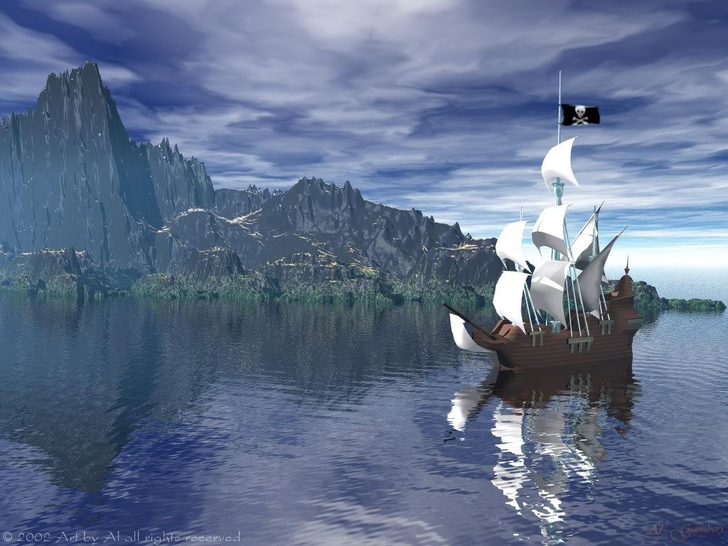 Pictures Pirate ship near the shore 3d wallpapers for free download