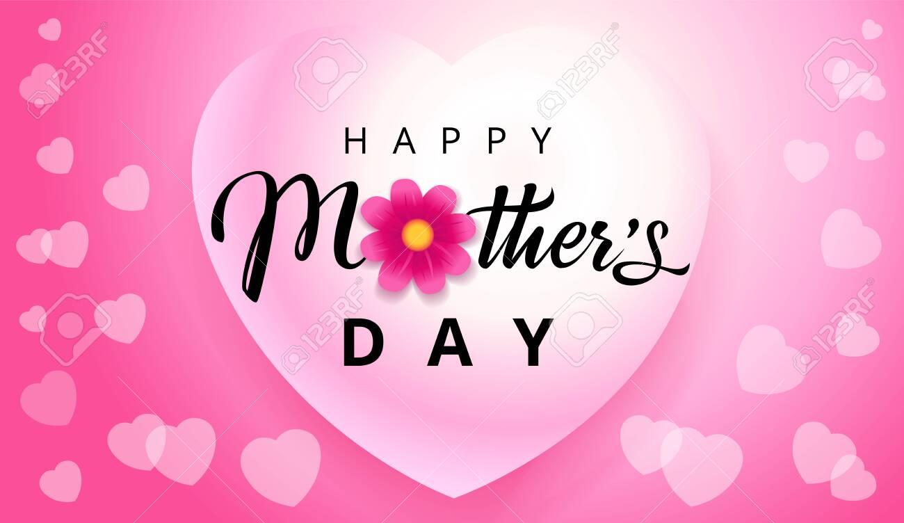 Happy Mothers Day Elegant Text Hearts Flying On Pink Background