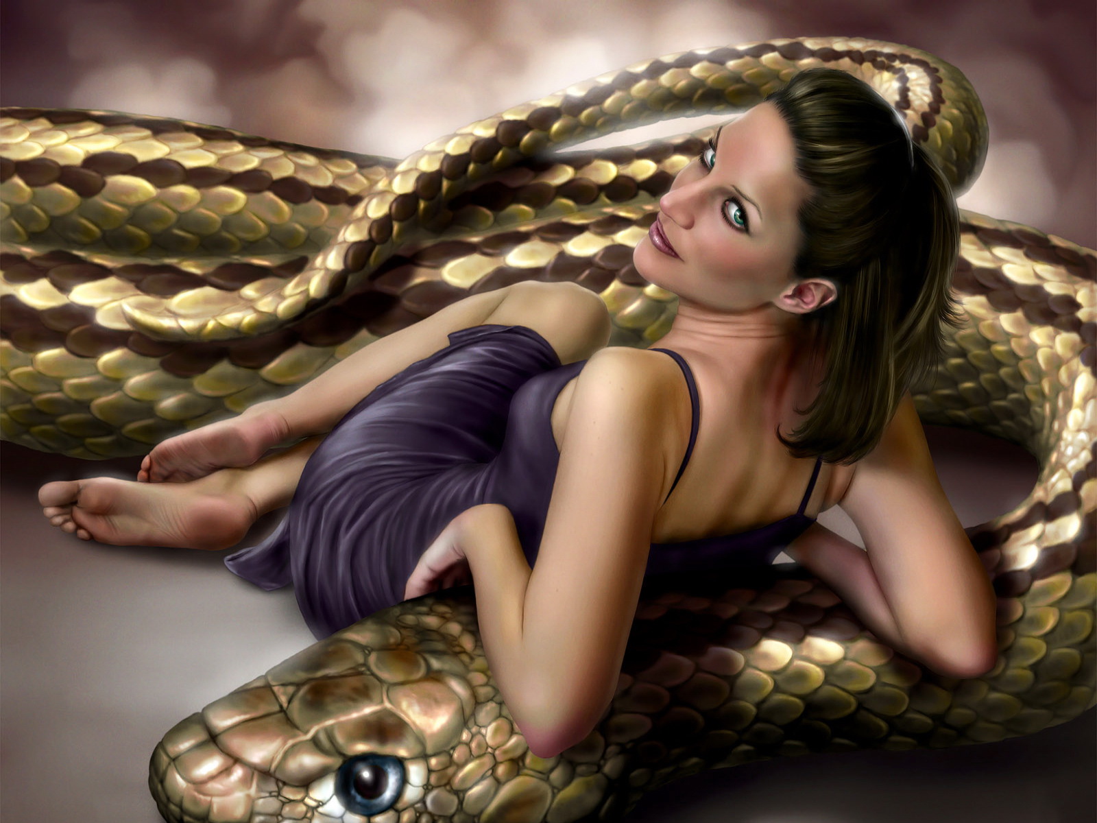 Girl With Anaconda Fantasy Wallpaper Background O K U