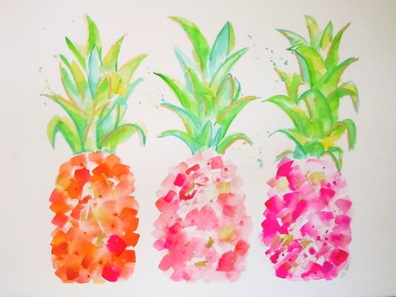 Original Art Watercolor Painting Pineapples by LimezinniasDesign 299