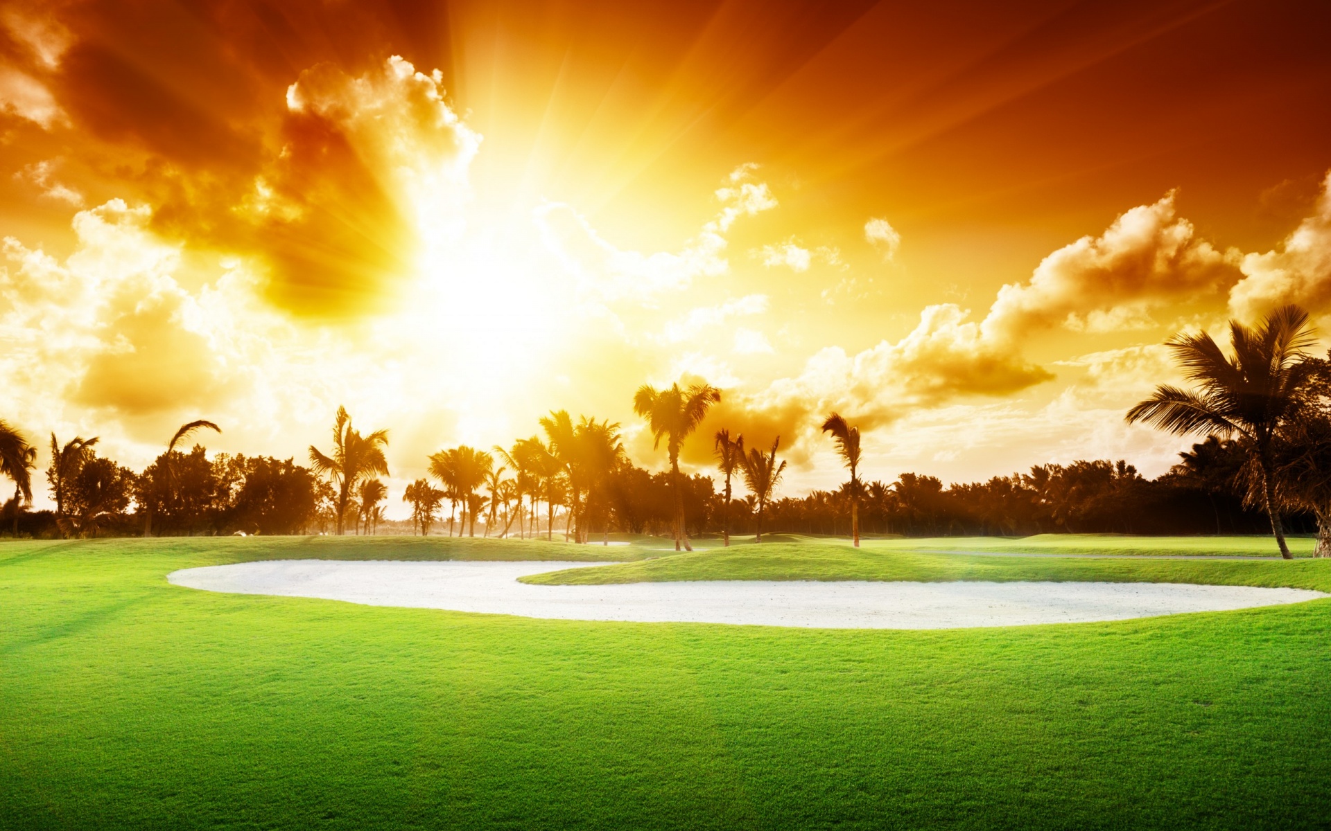 Beautiful Golf Course Sunset 1920 x 1200 Download Close