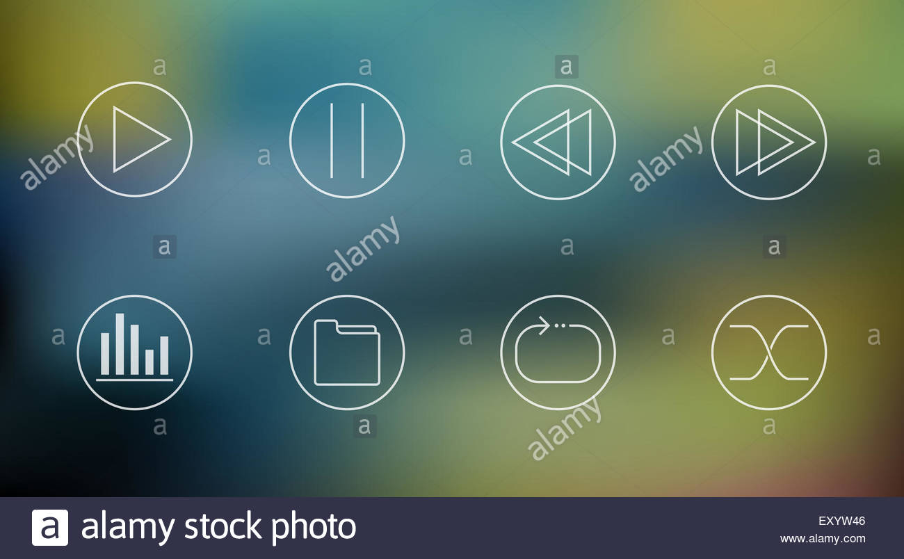 Vector set of music player icons on abstract mesh background