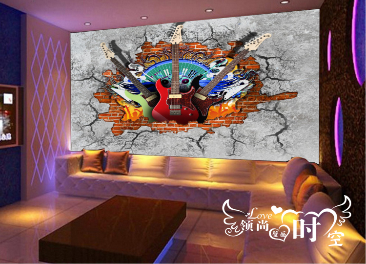 Murals Bar Hotel Ktv Room 3d Stereo Music Theme Guitar Graffiti Custom