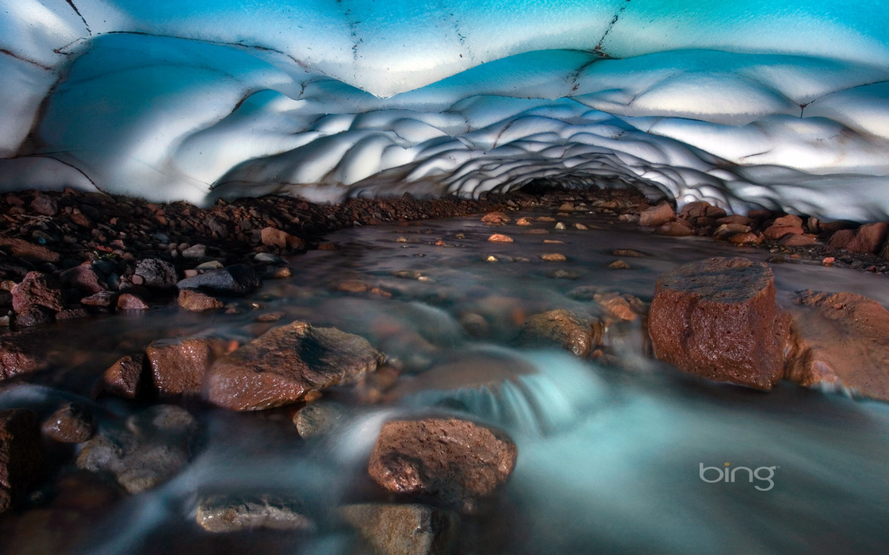Ice cave and stream in Oregons Three Sisters Wilderness USA 1263x789