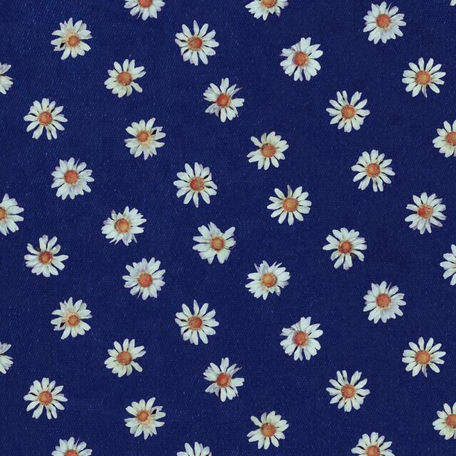 Navy Blue Background White Daisies Print More