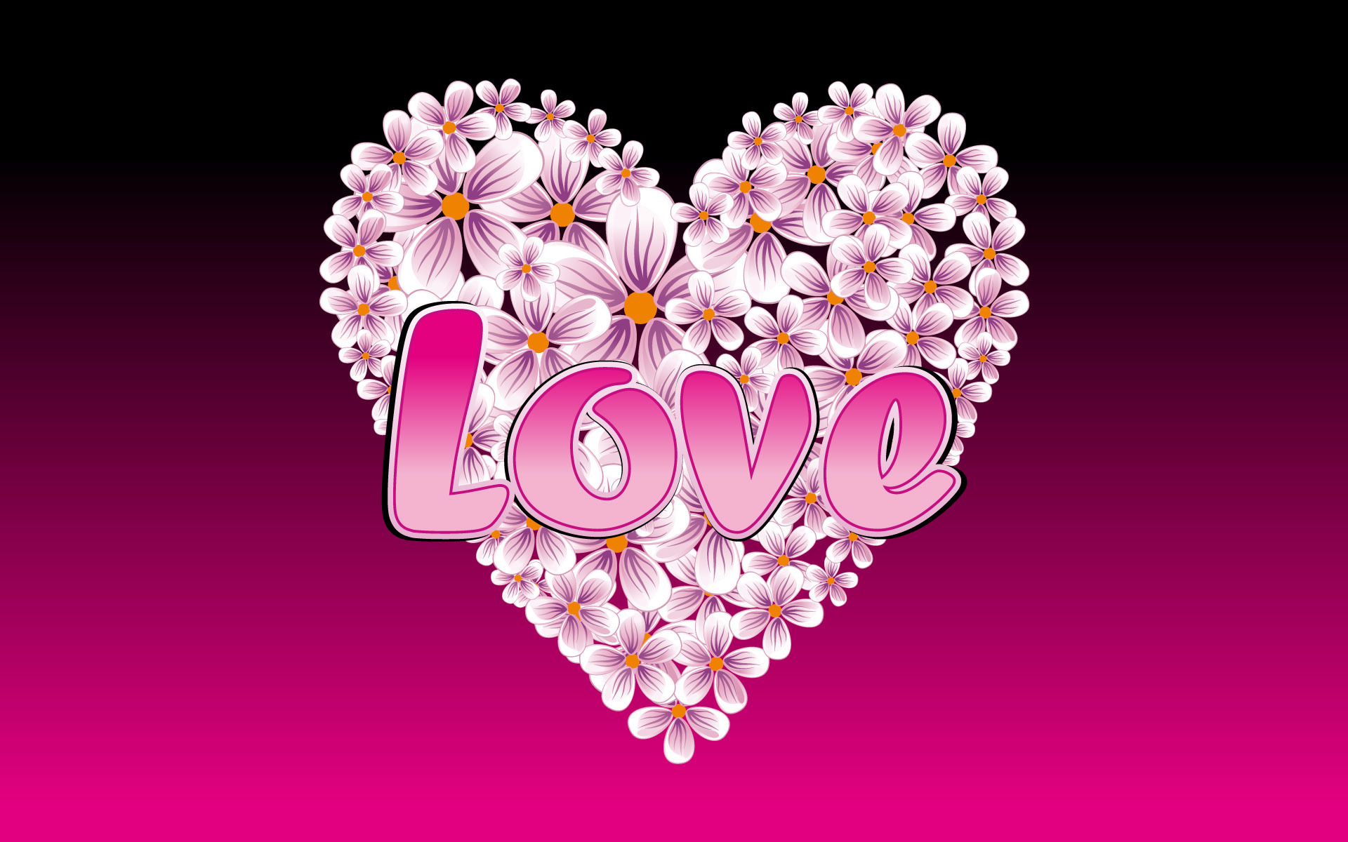 A heart made of pink and white flowers with the word 