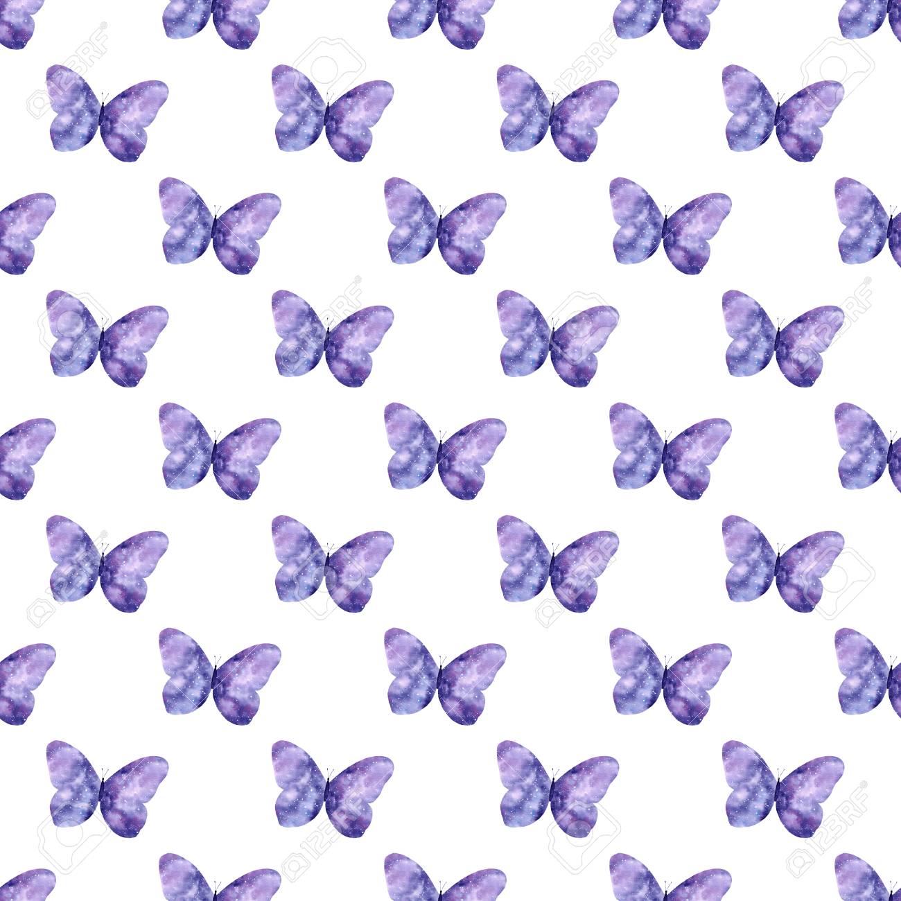 Watercolor Seamless Pattern With Bright Galaxy Butterflies Cute