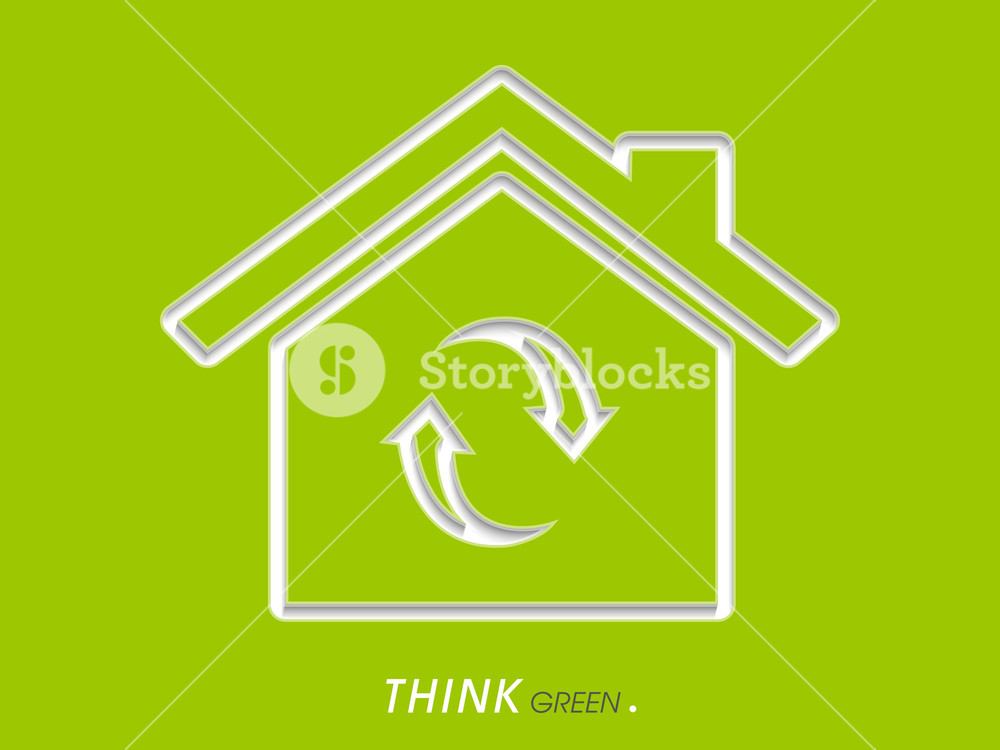 Abstract Nature Concept With Eco House And Recycle Icon On Green