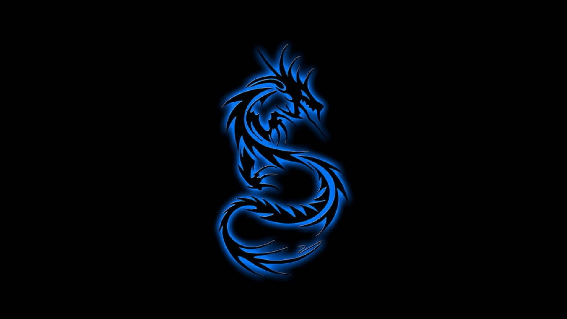Neon Blue Tribal Dragon on a Black Background