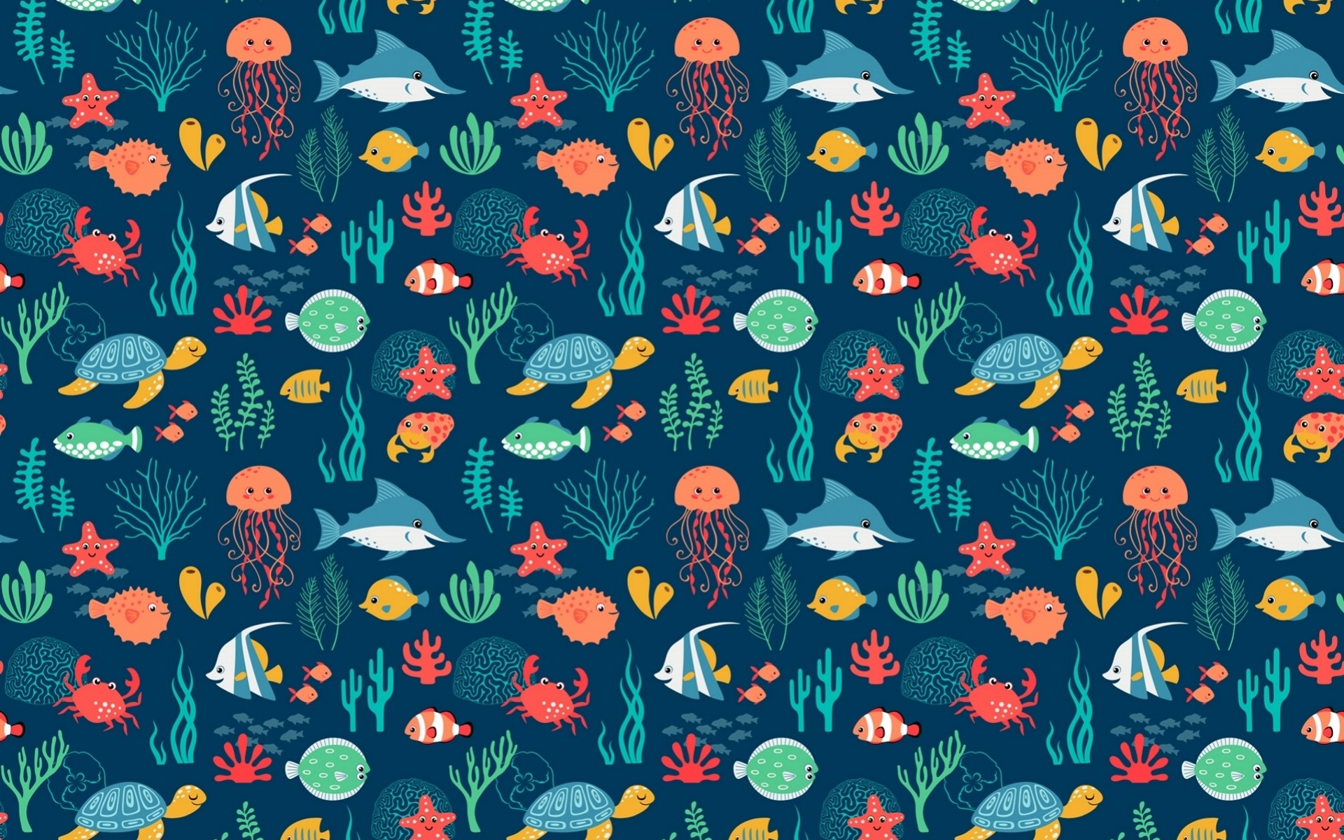 Sea Animals Pattern Wallpaper Stock Photos