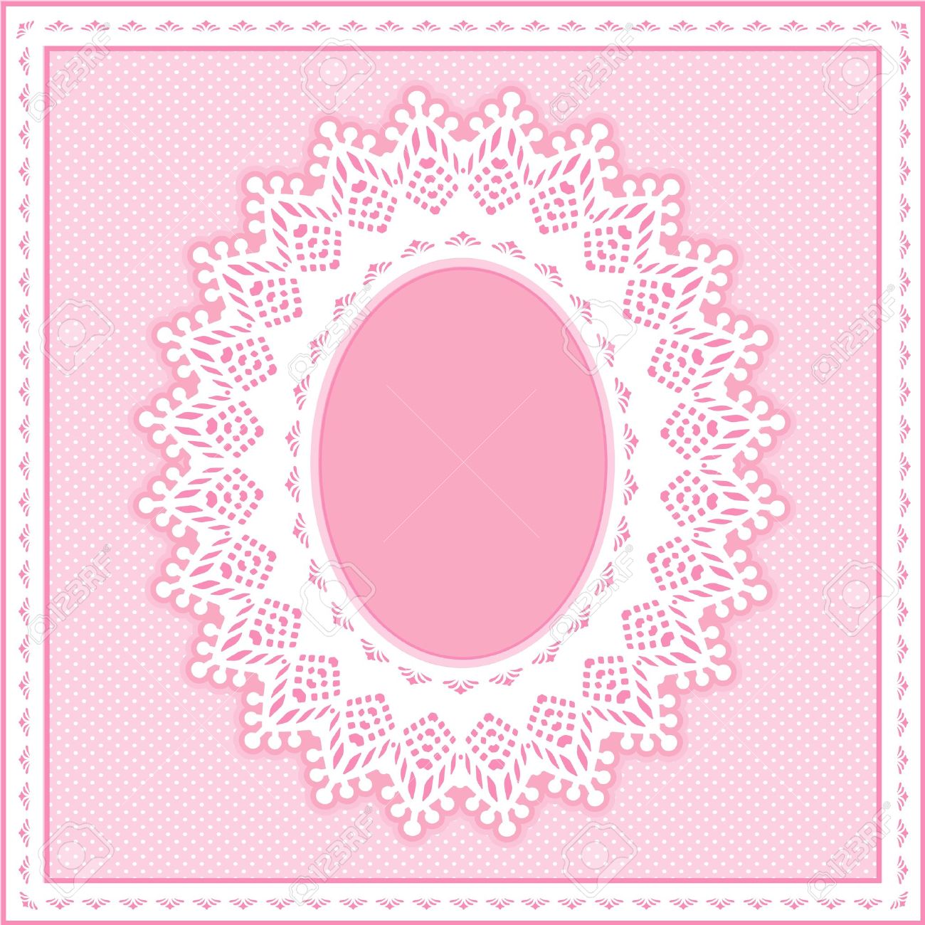 Eyelet Lace Doily Oval Picture Frame On Pastel Pink Polka Dot