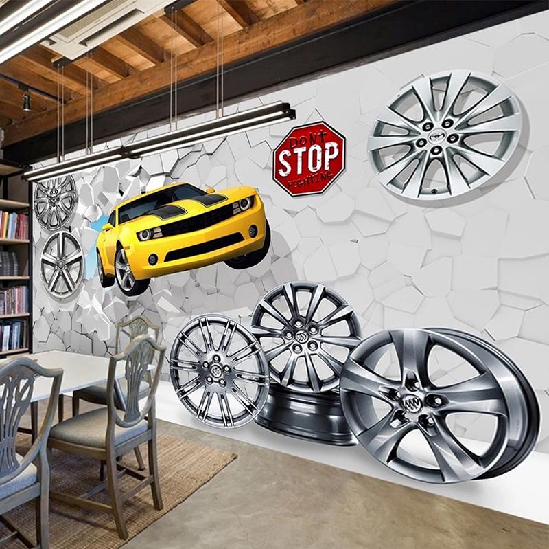 Custom 3D Wallpaper Modern Creative Car Broken Wall Murals Bar