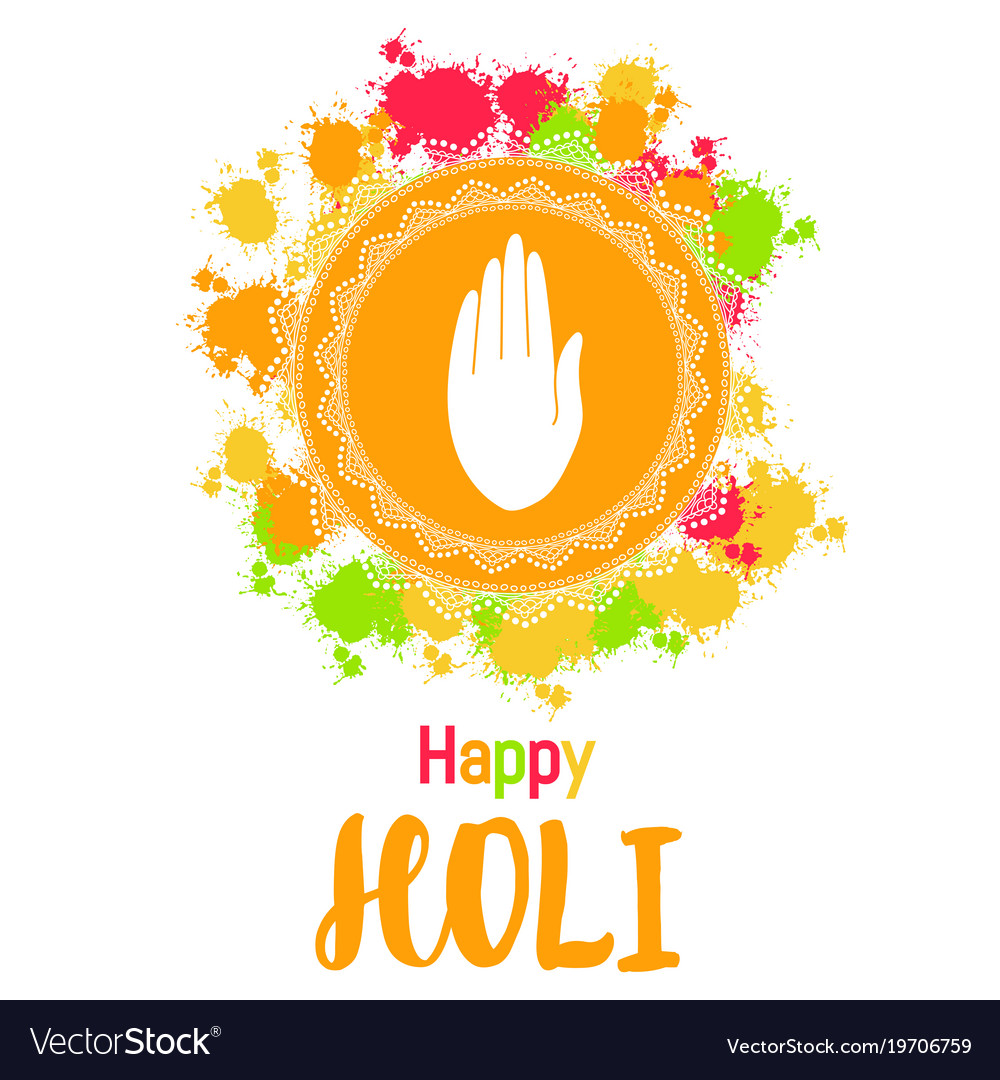 Abstract Colorful Happy Holi Background With Hand Vector Image