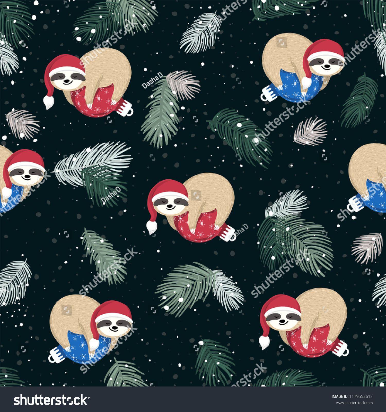 Seamless Pattern With Cute Baby Sloths Sleeping On The Blue And