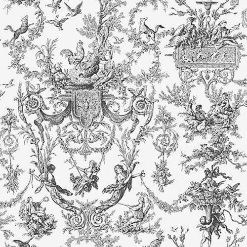 French Country Black Toile Wallpaper AT4237 D Marie Interiors