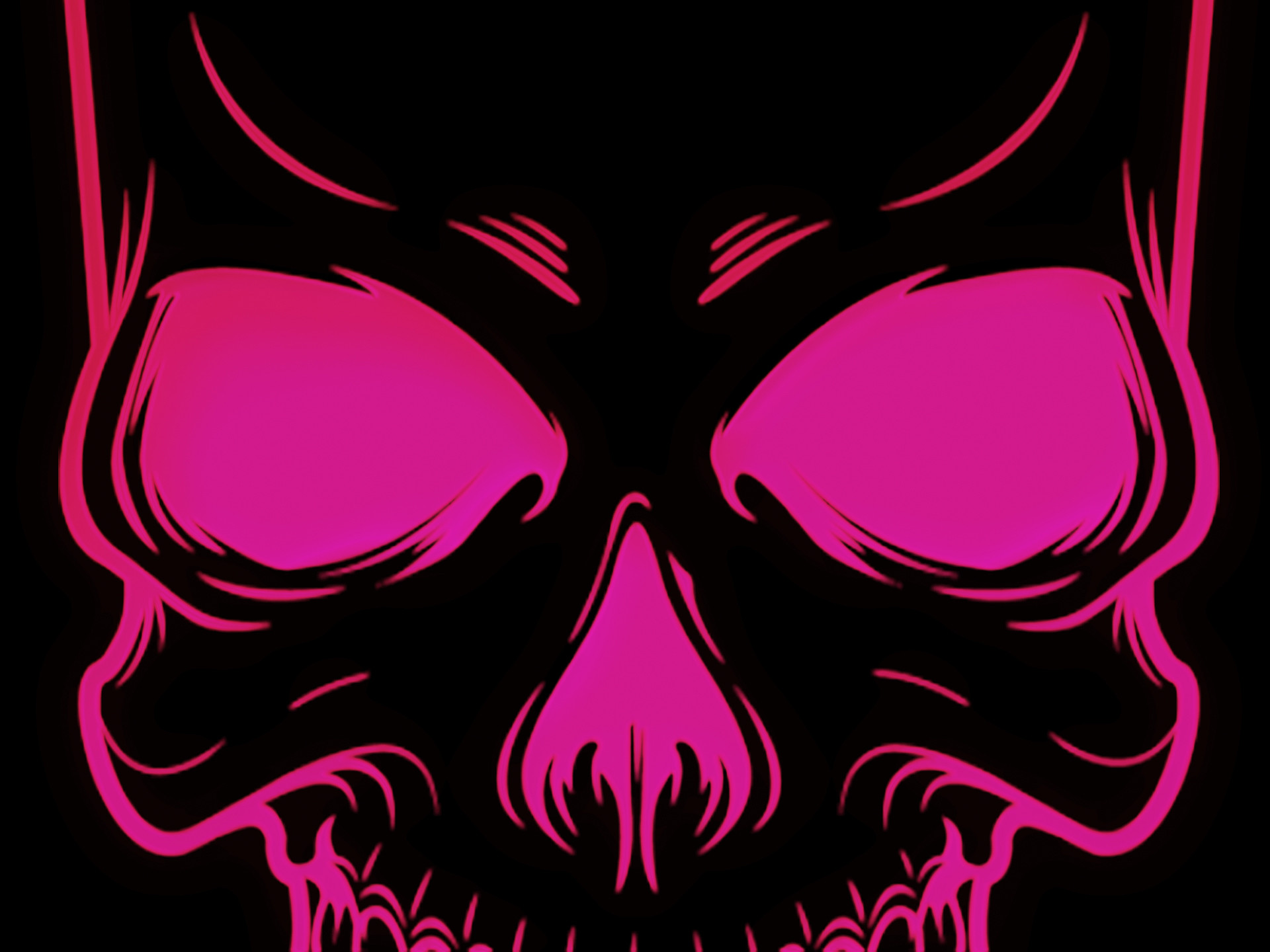 A vibrant pink and black skull illustration, perfect for a desktop wallpaper