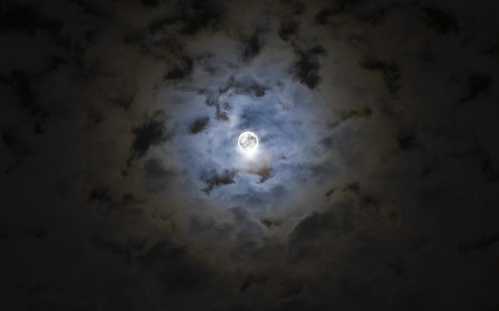 Full Moon Covered By A Layer Of Clouds Oct Portugal