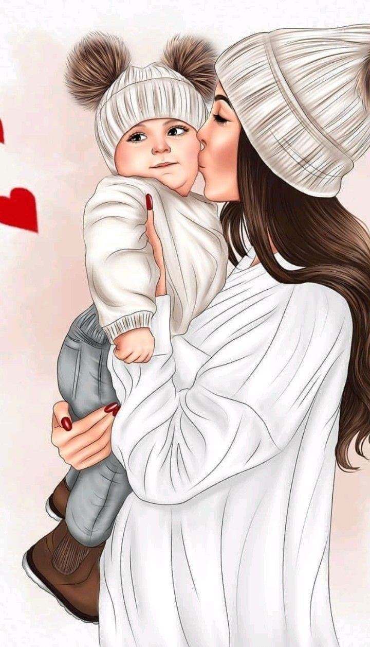 Mother And Baby Mothers Day Blue Warm Illustration Wallpaper