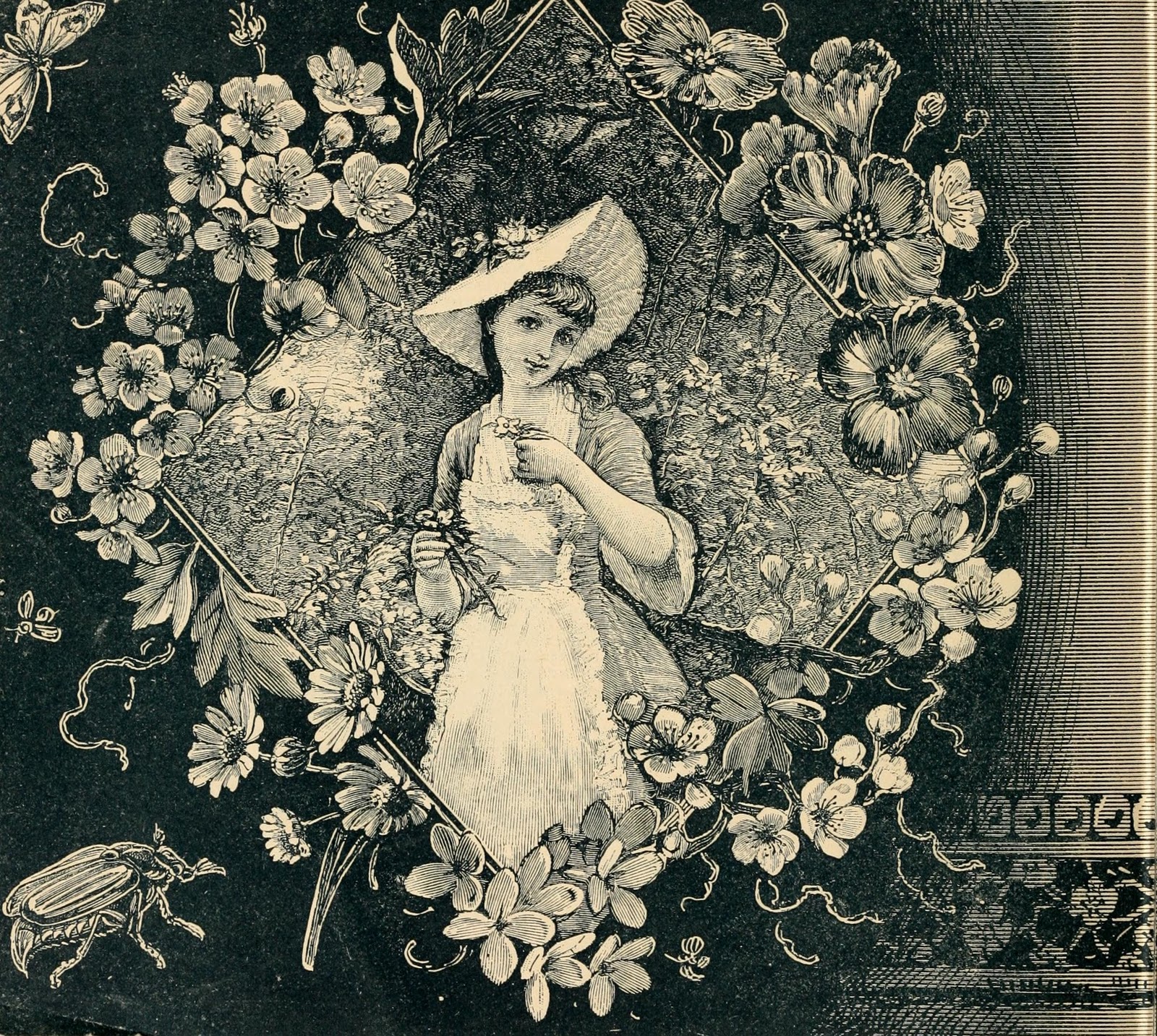 Engraved Catalog Image Victorian Girl In Floral Border