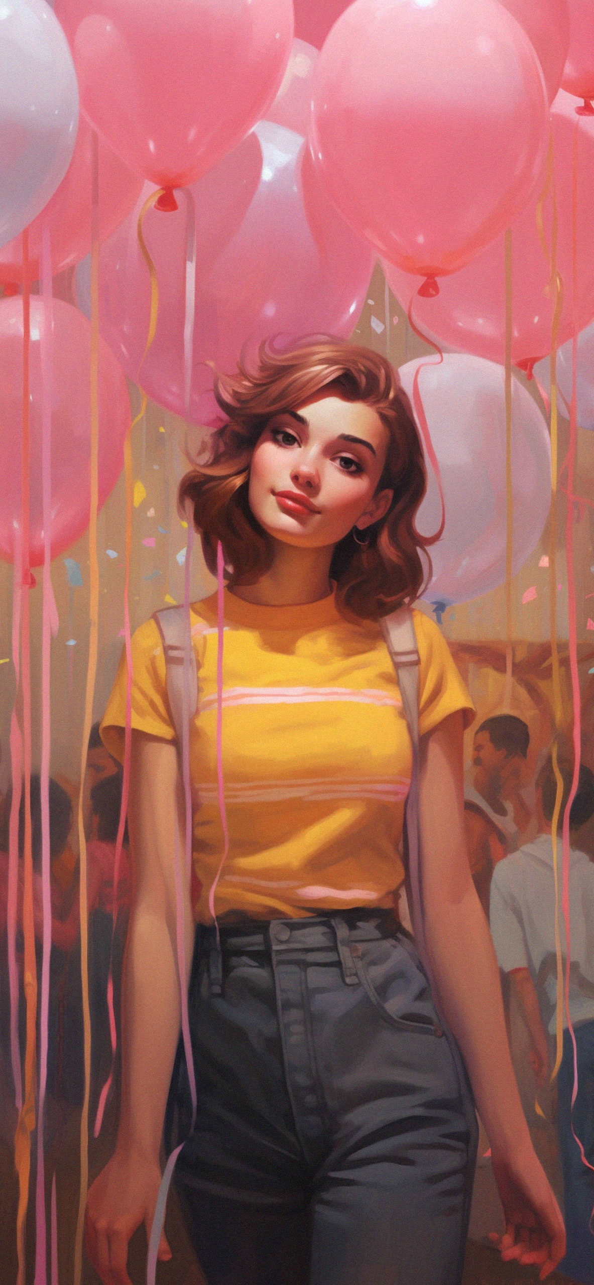 Preppy Girl Balloons Art Wallpaper