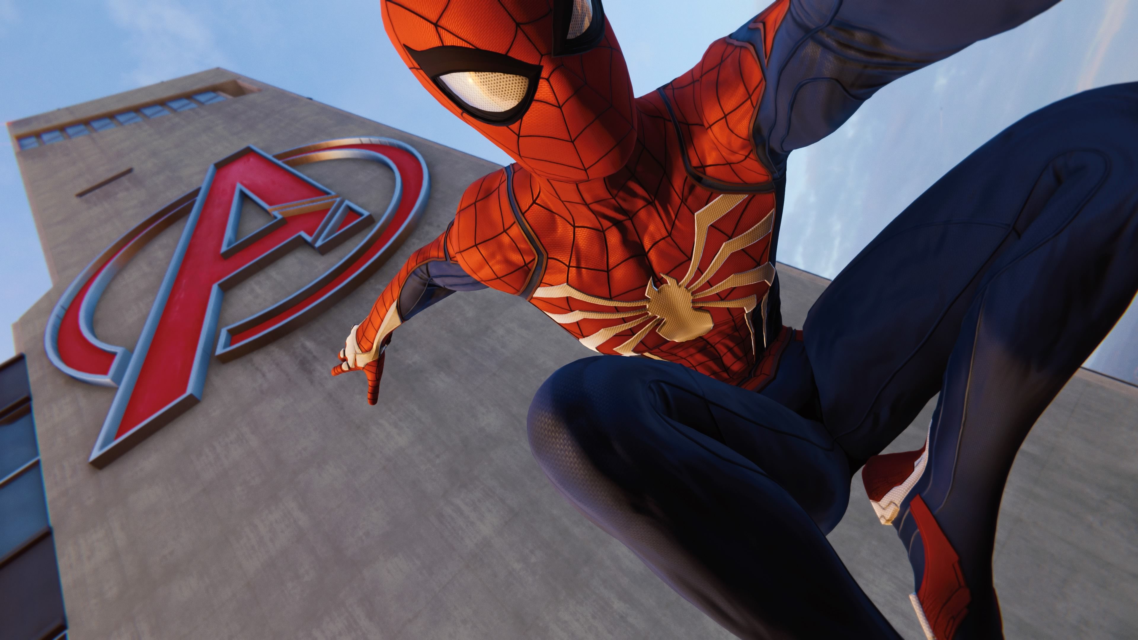 Ps4 Pro Spiderman Avengers Tower Superheroes Wallpaper