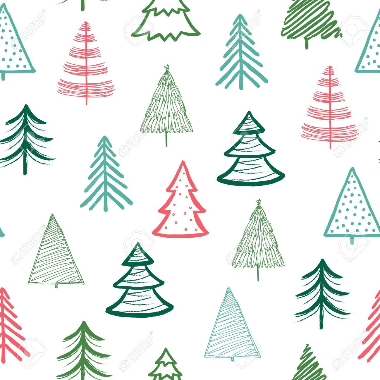Doodle Fir tree Pattern Christmas Tree Handmade Wallpaper Xmas