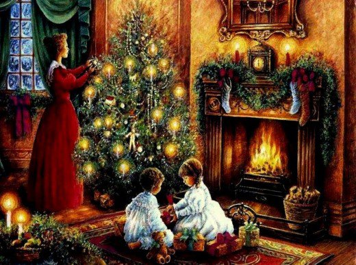 Christmas Fireplace Wallpaper Grasscloth