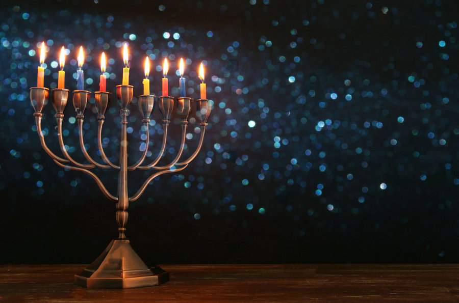 Jewish Holiday Menorah And Burning Candles Background High