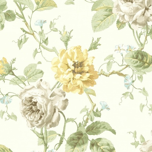 Yellow And Gray Roses Trail Wallpaper Fabric Samples Ii