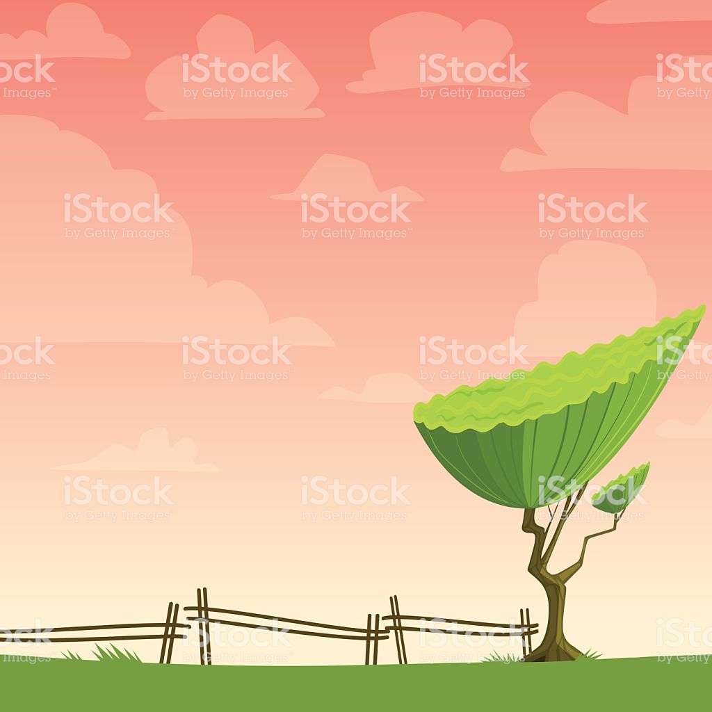 Cartoon Nature Background With A Tree Vector Illustration Stock