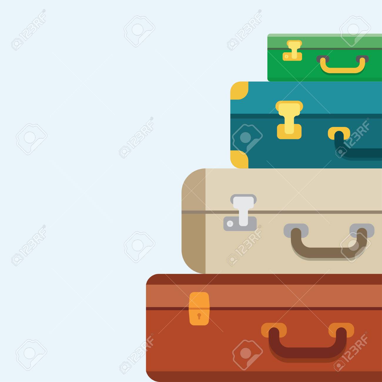Baggage Luggage Suitcases On Background Flat Style Vector